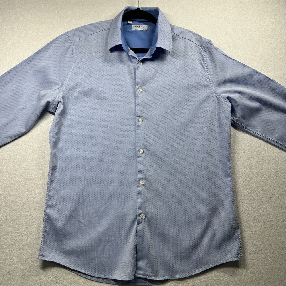 Duchamp London Mens Dress Shirt 42 16.5 Blue Long Sleeve Tailored Fit Formal